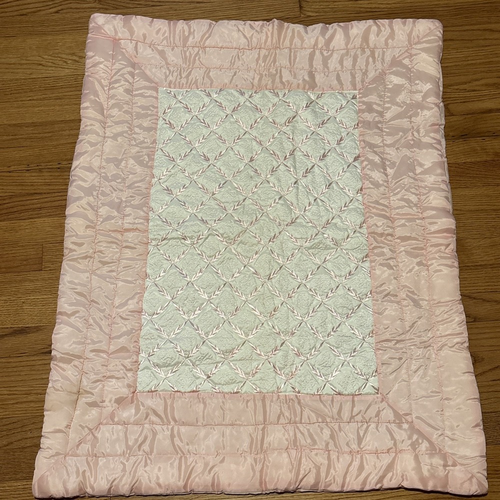 Baby Blanket Satin Trim Embroidered Quilted And Embroidered Beautiful